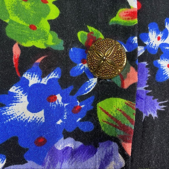 Vintage 80’s Black Bright Floral Print Swing Button Down Top XXL - Picture 2 of 7